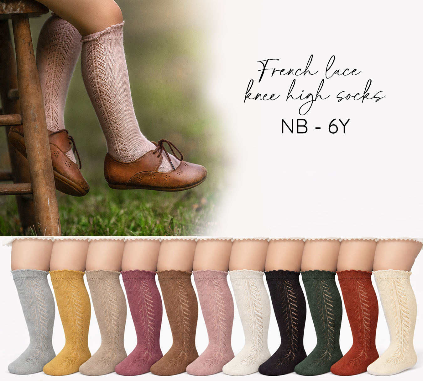 French Lace Knee High Baby Socks – Olive and Cradle