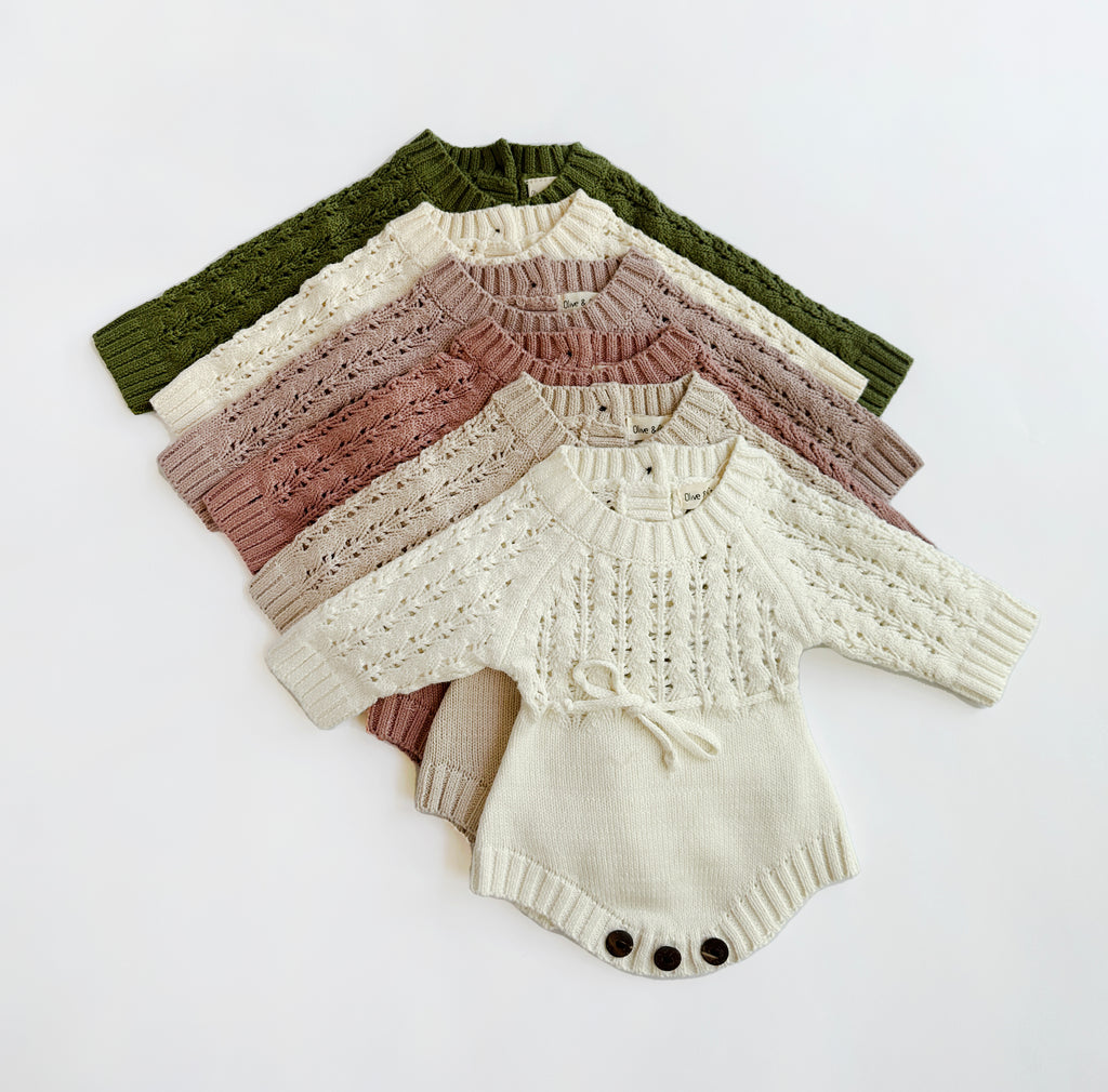 Zoya Knitted Sweater Romper – Olive and Cradle