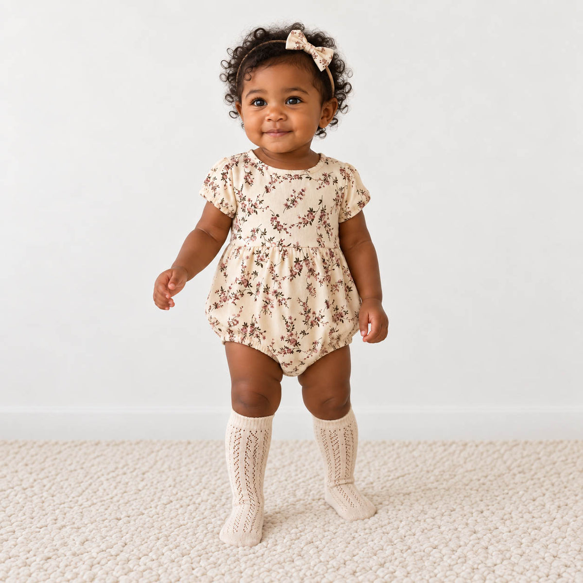 Anessa floral cotton Bubble Romper w/Bow