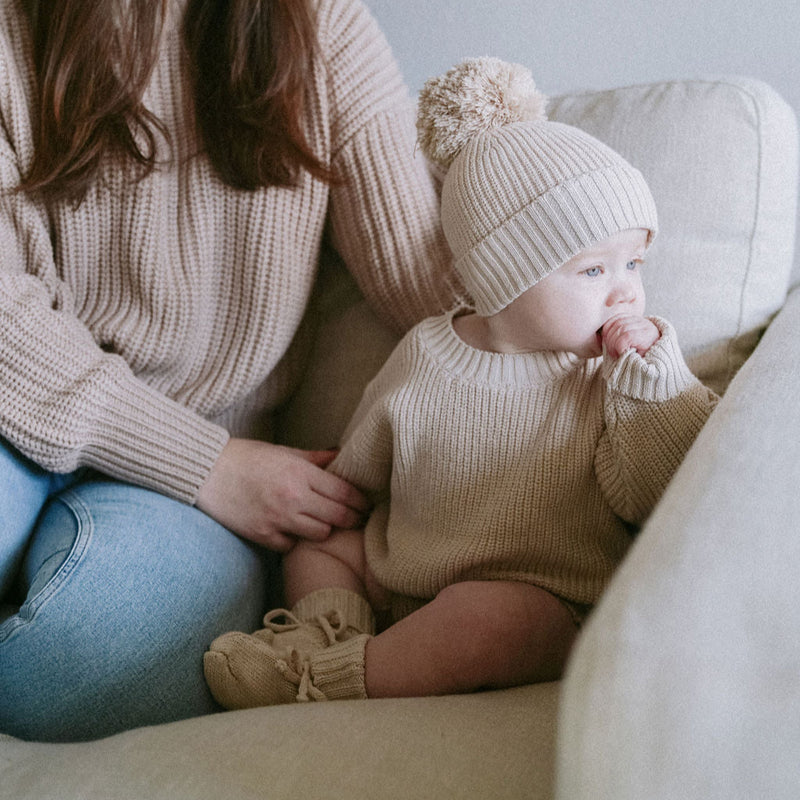 Cotton Knit Pom Beanie