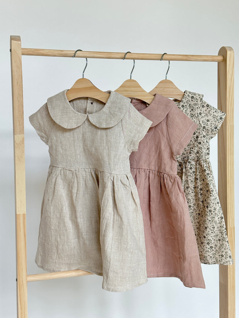 Peter Pan Collar Linen Dress | Allie Dress with Bow 18-24 months / Dusty Pink Peter Pan Collar Linen Dress | Allie Dress with Bow 18-24 months / Dusty Pink