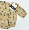 Blue Floral Pleated Bubble Romper + Green Floral Headband | Mabel LONG sleeve