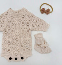 Leaf Lace Knit Baby Romper Set | LACY light cream
