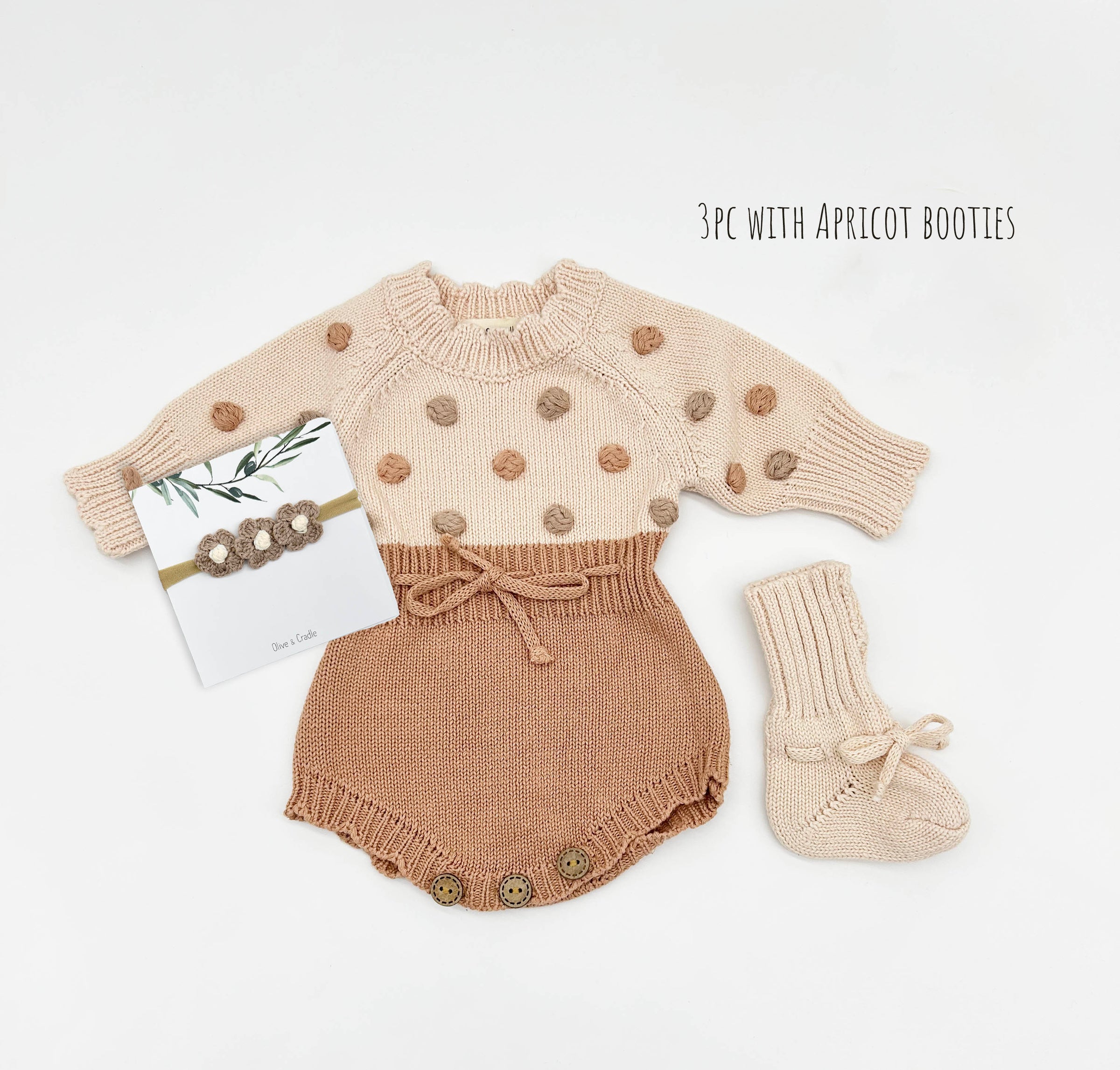Lottie Dot Knit Romper – Apricot Sunset