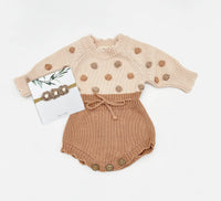 Lottie Dot Knit Romper – Apricot Sunset