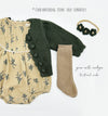 Blue Floral Pleated Bubble Romper + Green Floral Headband | Mabel LONG sleeve