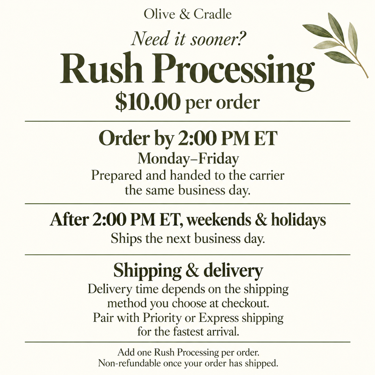 Rush Processing – Ships Same Business Day