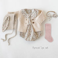Floral Oat Linen Bunny Bonnet Romper  | EASTER Floral set options