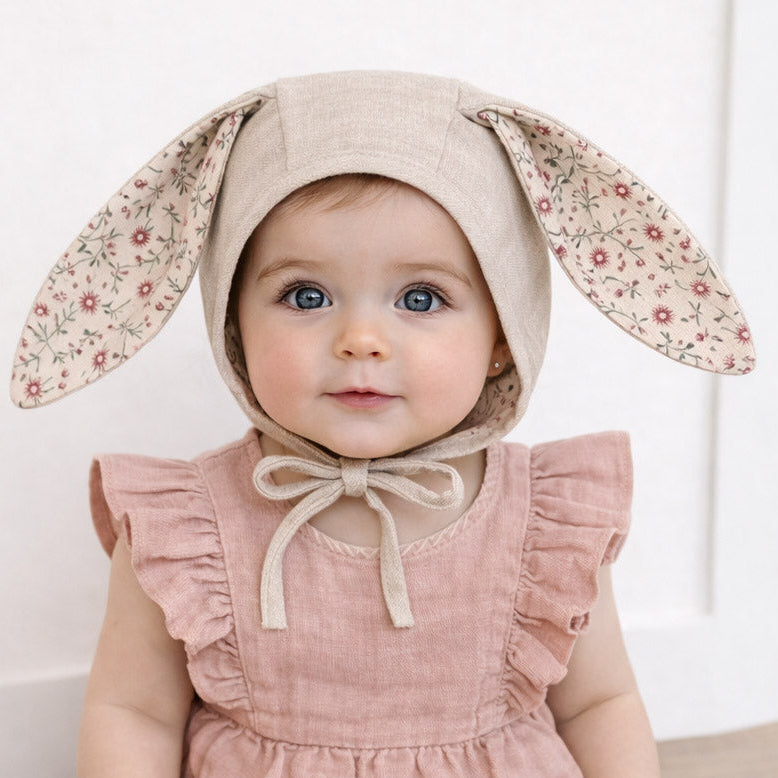 Floral Oat Linen Bunny Bonnet | EASTER Floral