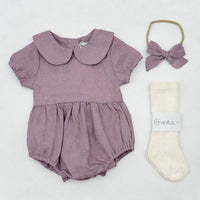 Allie Linen Bubble Romper 3pc Set | Lavender