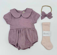Allie Linen Bubble Romper 3pc Set | Lavender