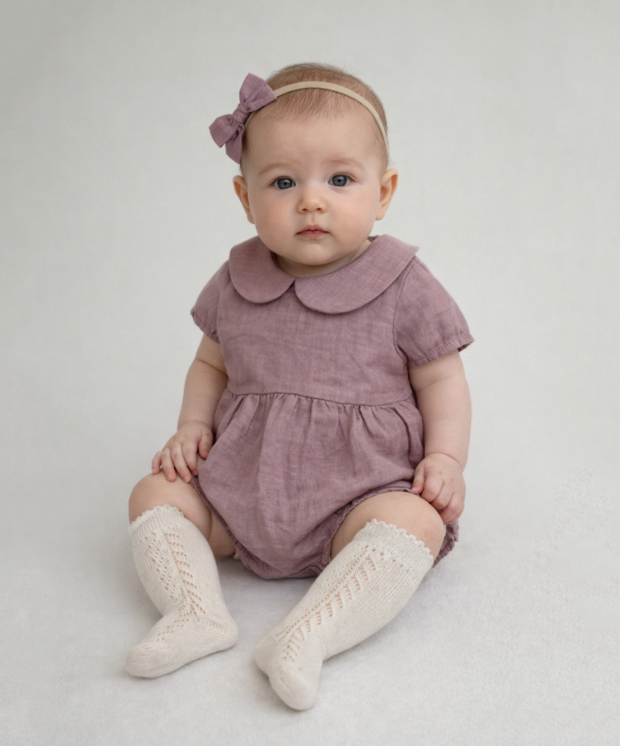 Allie Linen Bubble Romper 3pc Set | Lavender