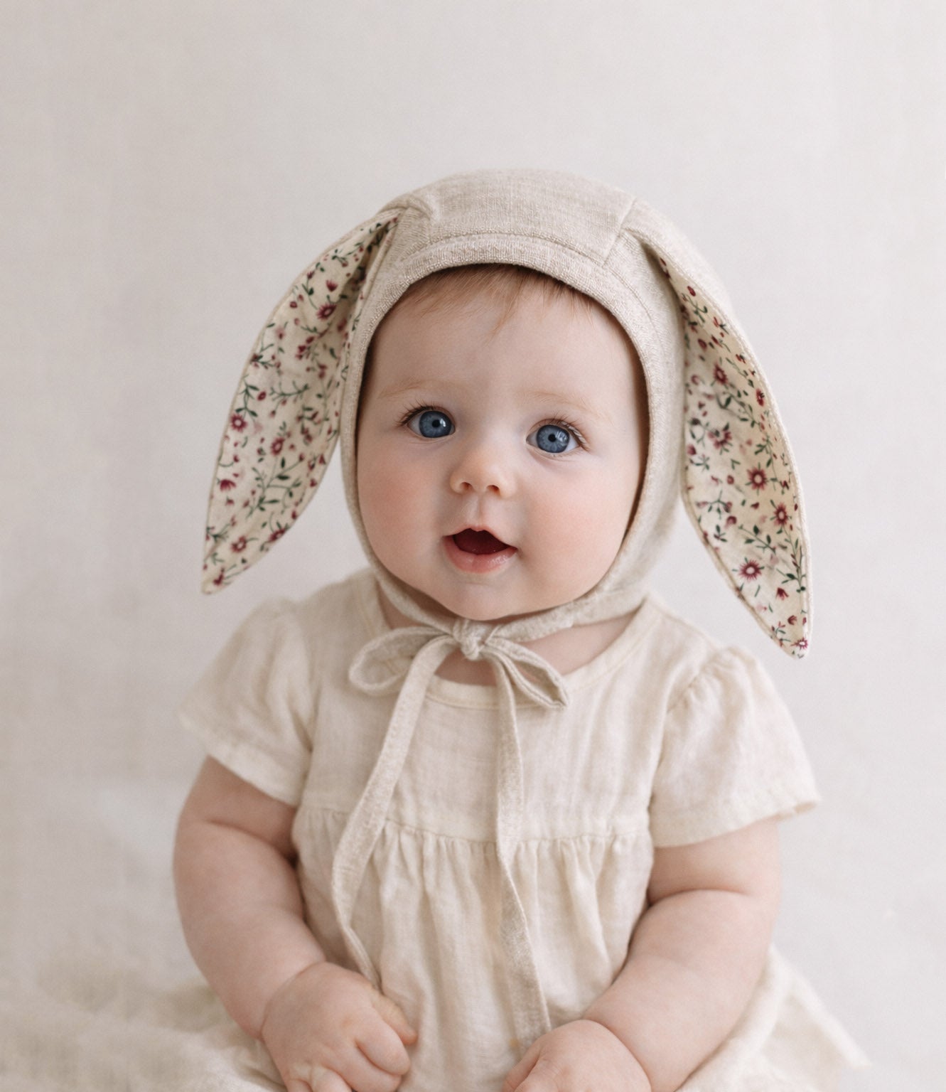 Floral Oat Linen Bunny Bonnet | EASTER Floral