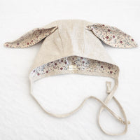 Floral Oat Linen Bunny Bonnet Romper  | EASTER Floral set options