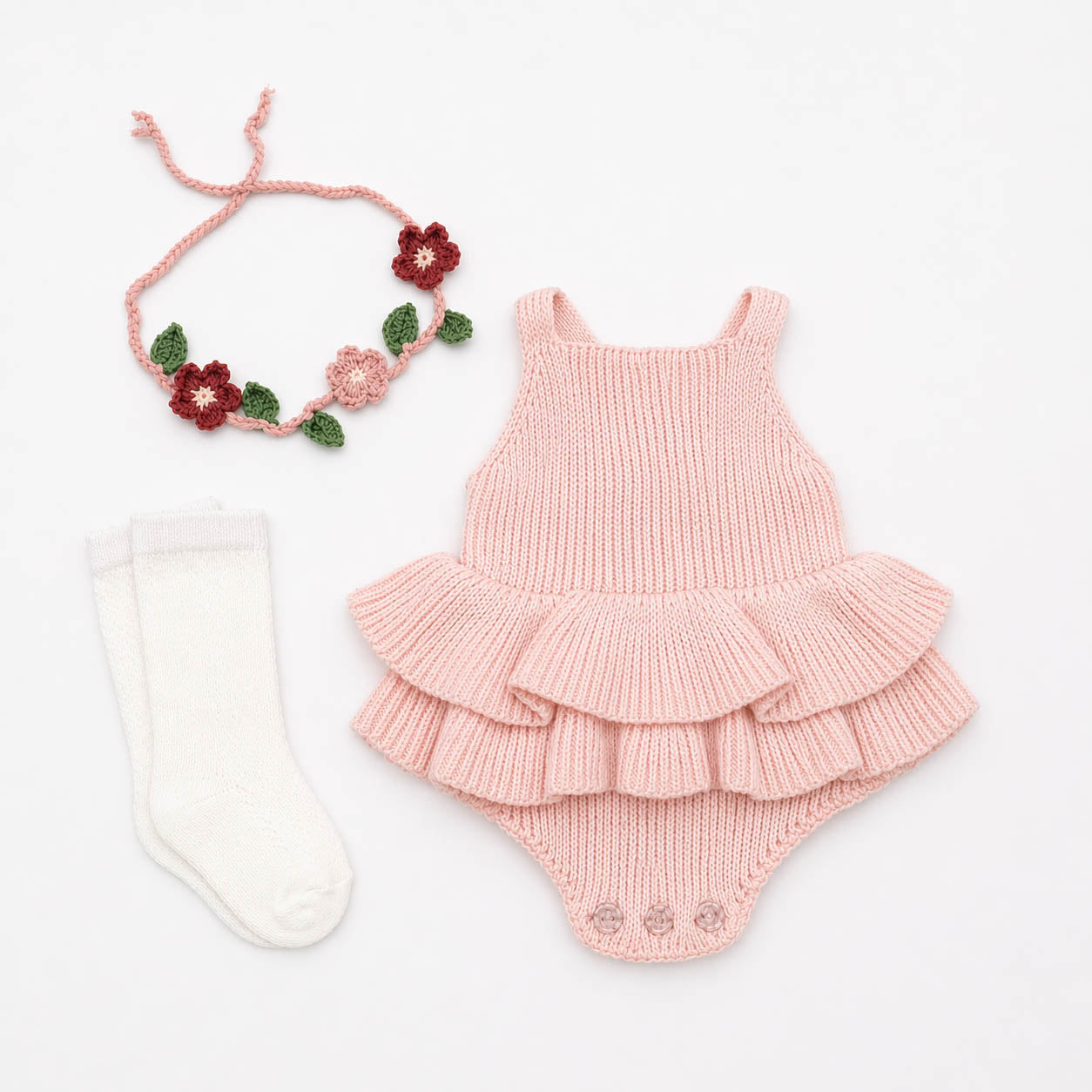 Baby Knit Romper Pink Cuddle Kind |  Evelyn Belarina 3pc set