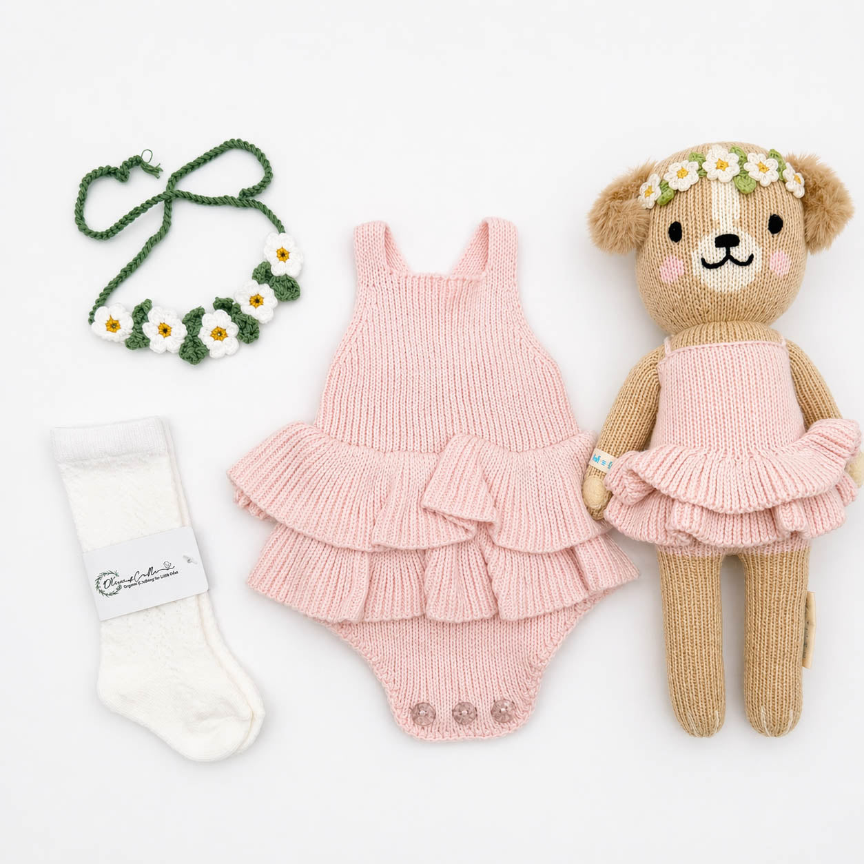 Baby Knit Romper Pink Cuddle Kind |  Evelyn Belarina 3pc set