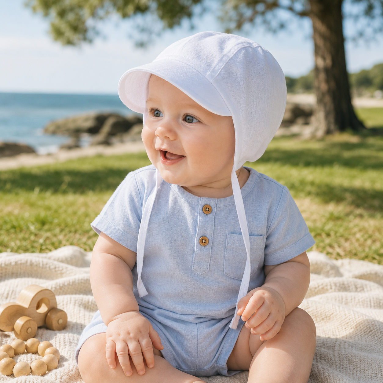 Linen Boys Bonnet with Visor