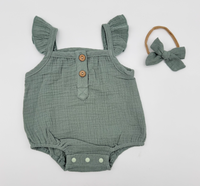 Muslin Bubble Romper + Bow | Isla
