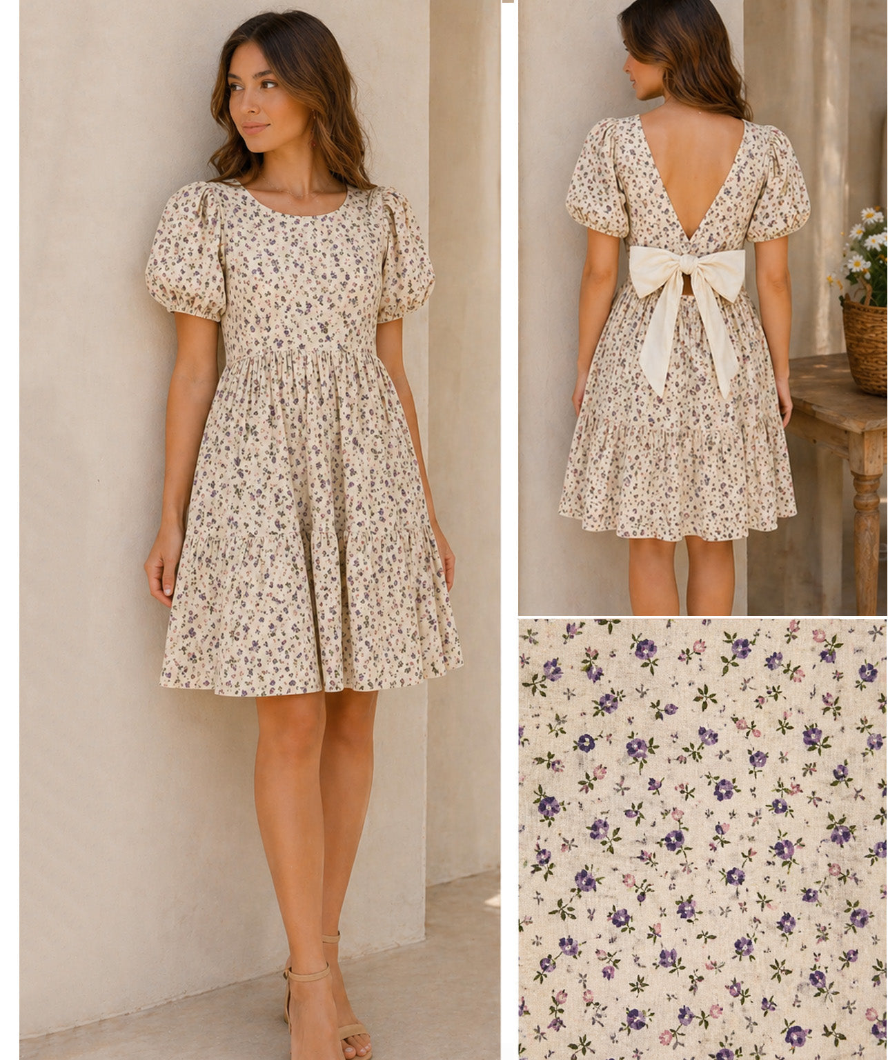Cottagecore Floral Dress Mama and daughter sizes | Puff sleeve with Back Bow