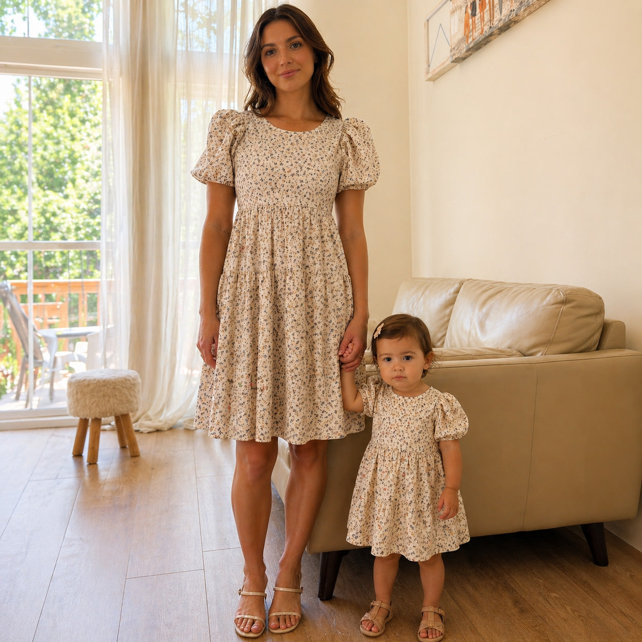 Cottagecore Floral Dress Mama and daughter sizes | Puff sleeve with Back Bow