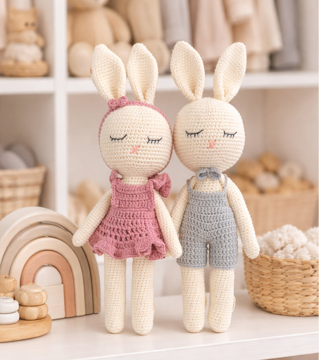 Sleepy Crochet Bunny Doll Standing Ears