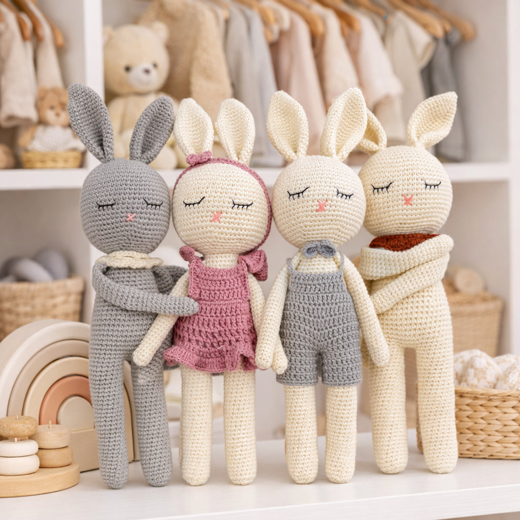 Sleepy Crochet Bunny Doll Standing Ears