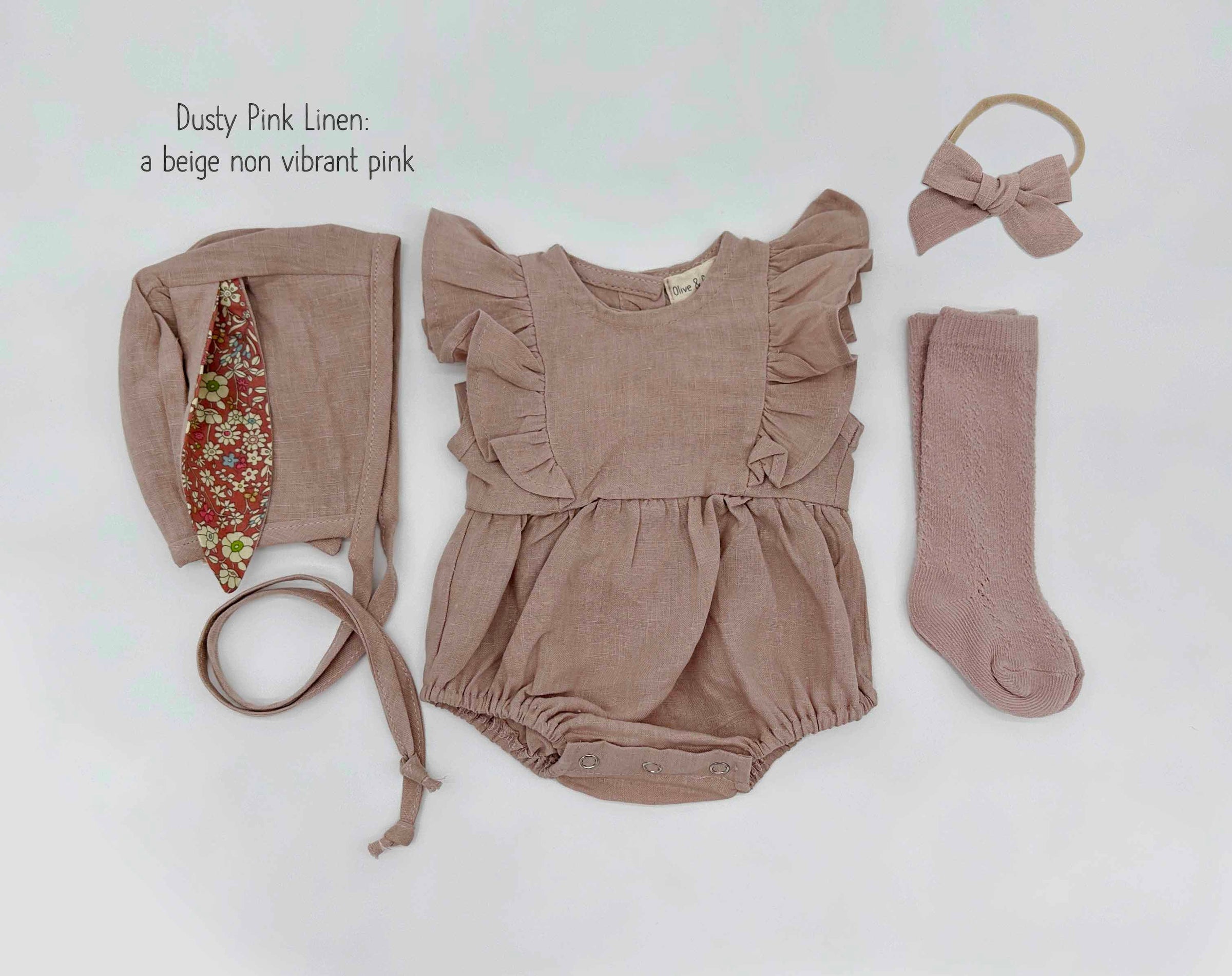 Gabriella Sleeveless Linen Romper 4pc Set | Discontinued* DUSTY pink