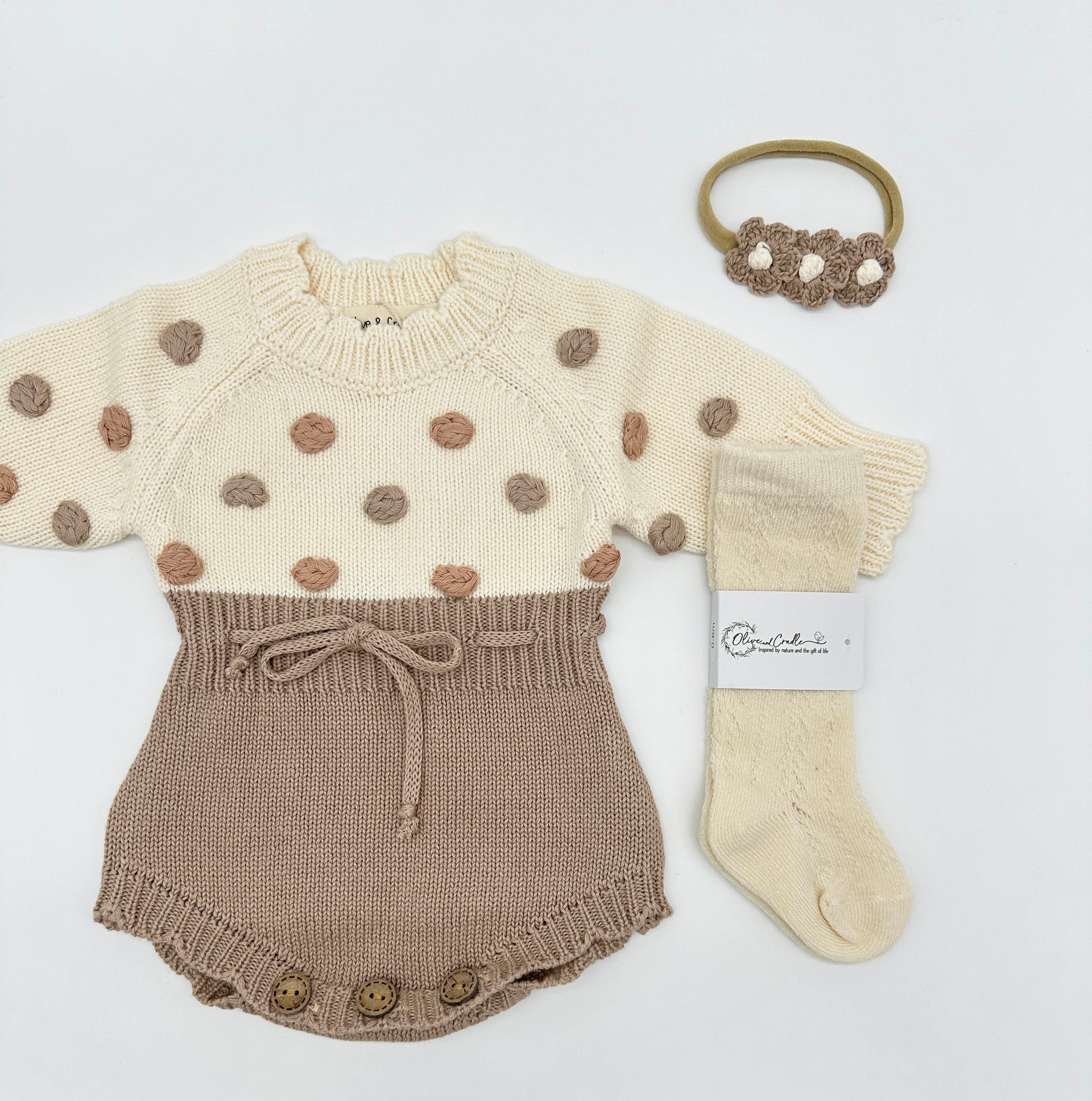 Lottie Dot Knit Romper – Cream Fog