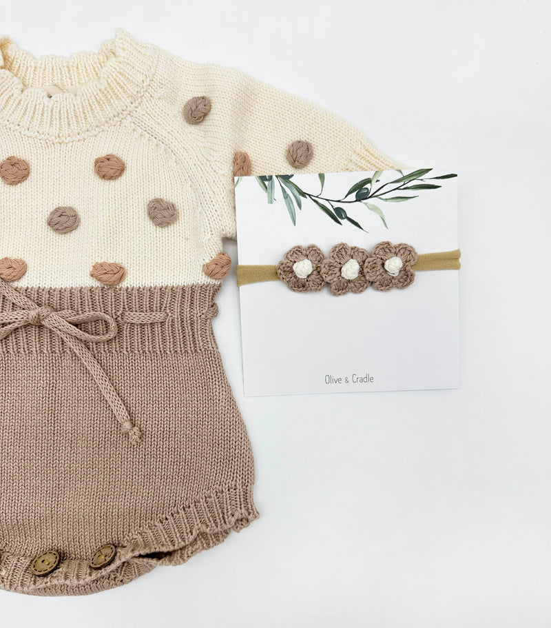 Lottie Dot Knit Romper – Cream Fog