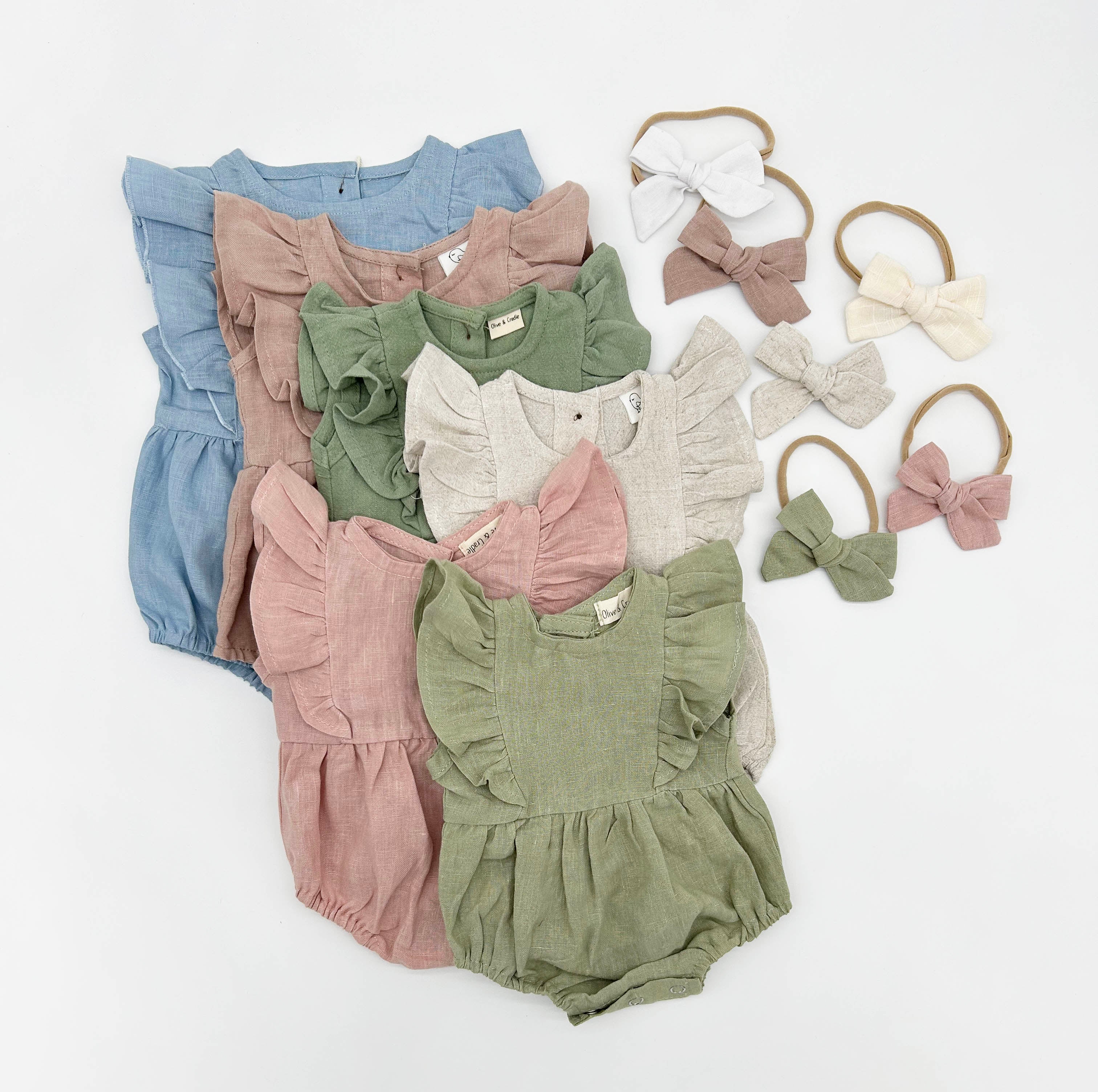 Gabriella Sleeveless Romper 3pc Set – Olive and Cradle