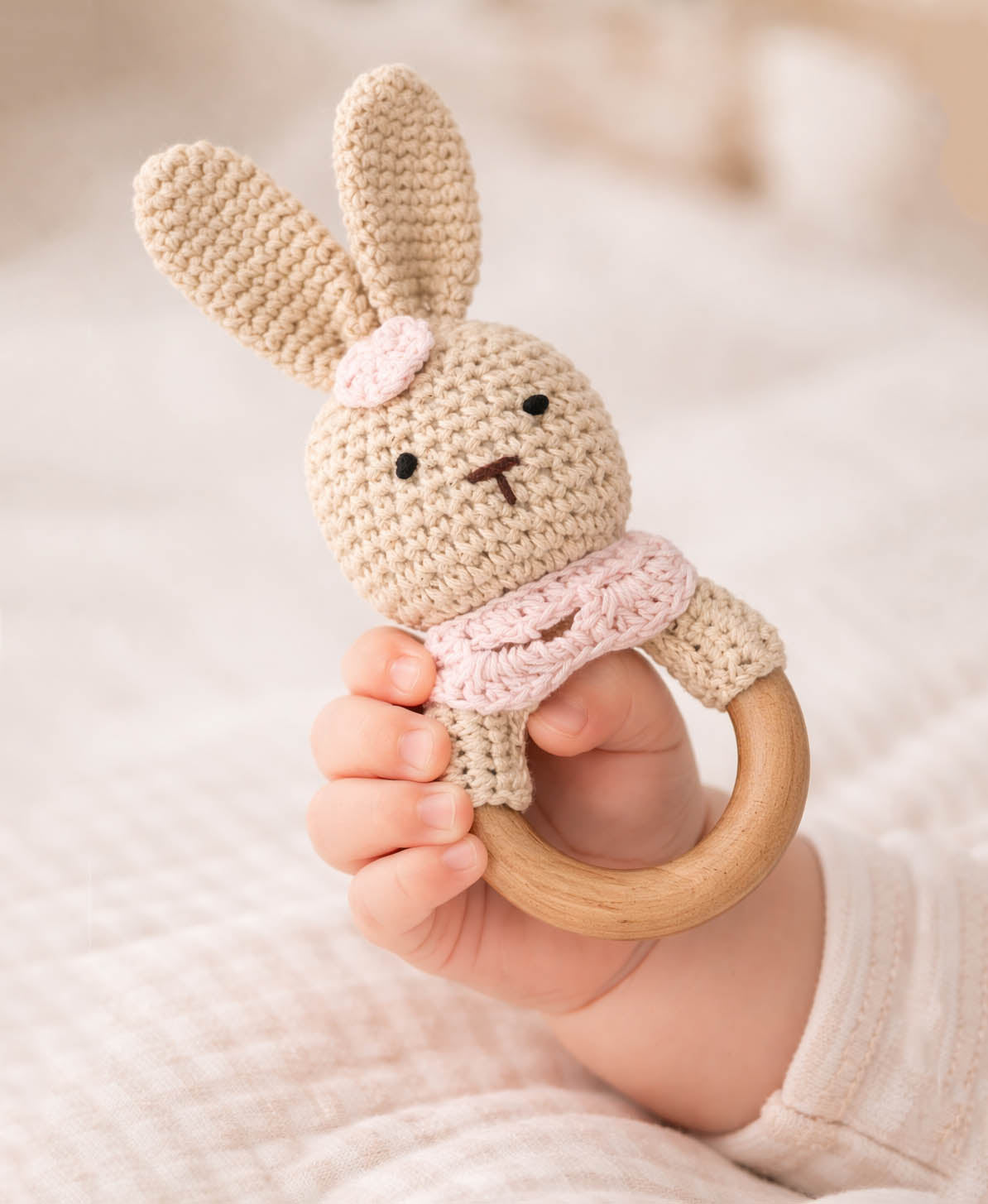 Crochet Bunny Rattle Teether