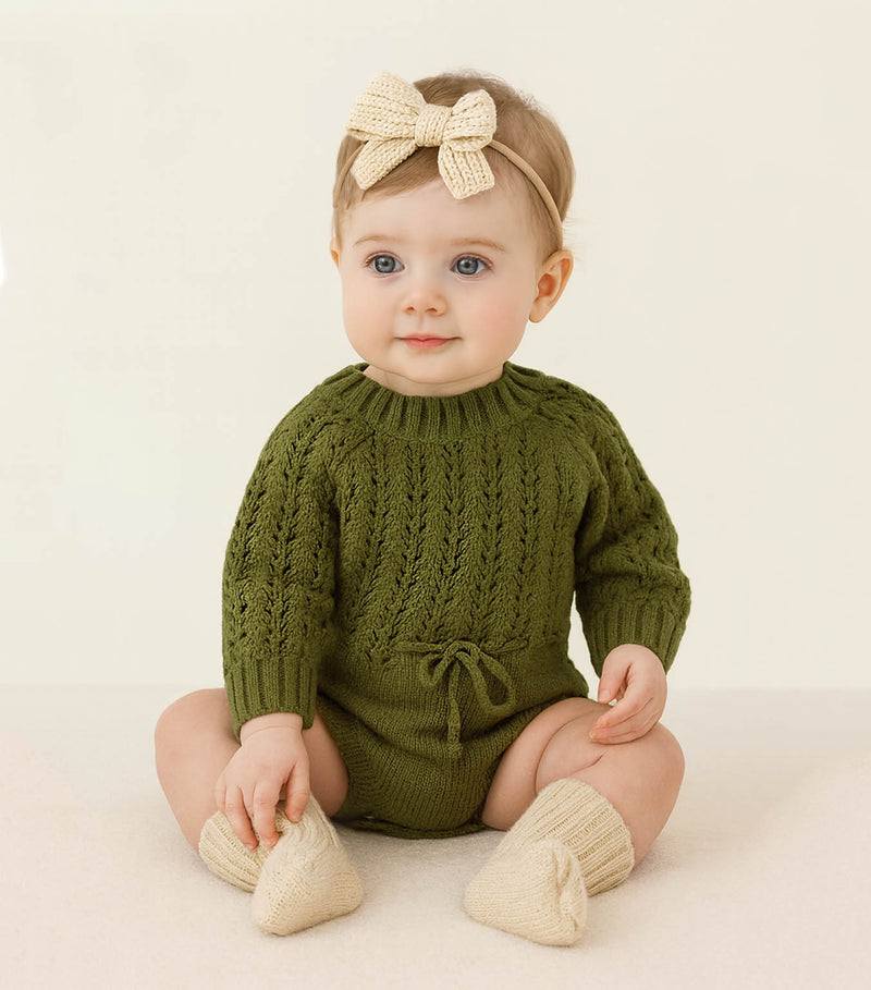 Zoya Knit Baby Romper Set | Green