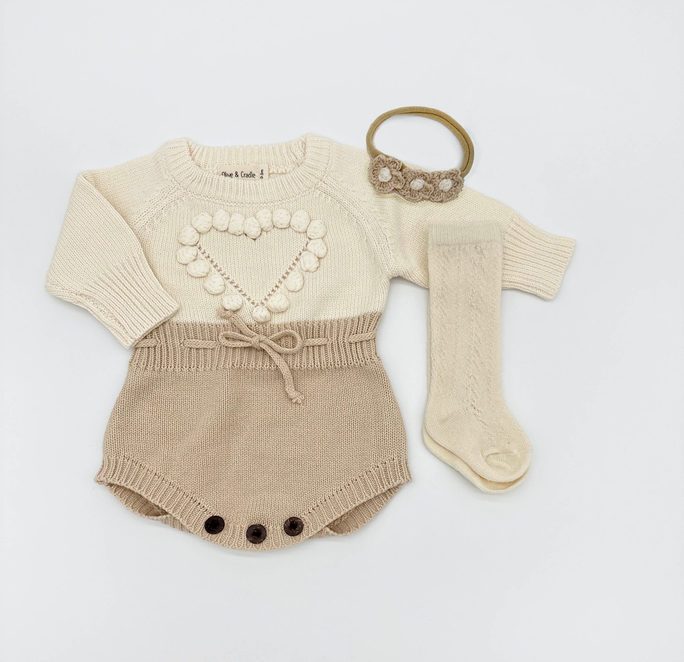 Cream Heart Romper Set