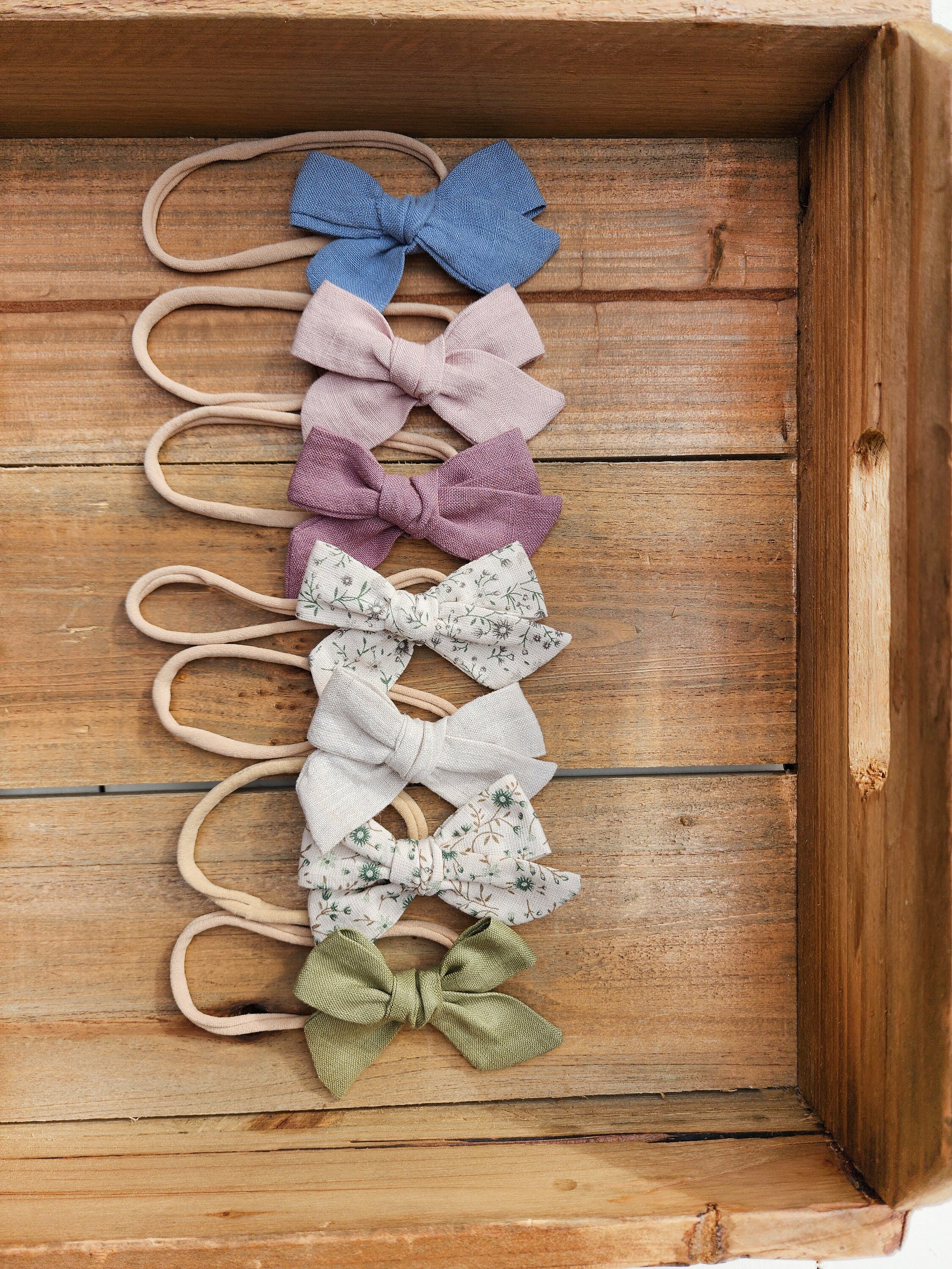Baby matching bows on nylon | Linen Headband Bows