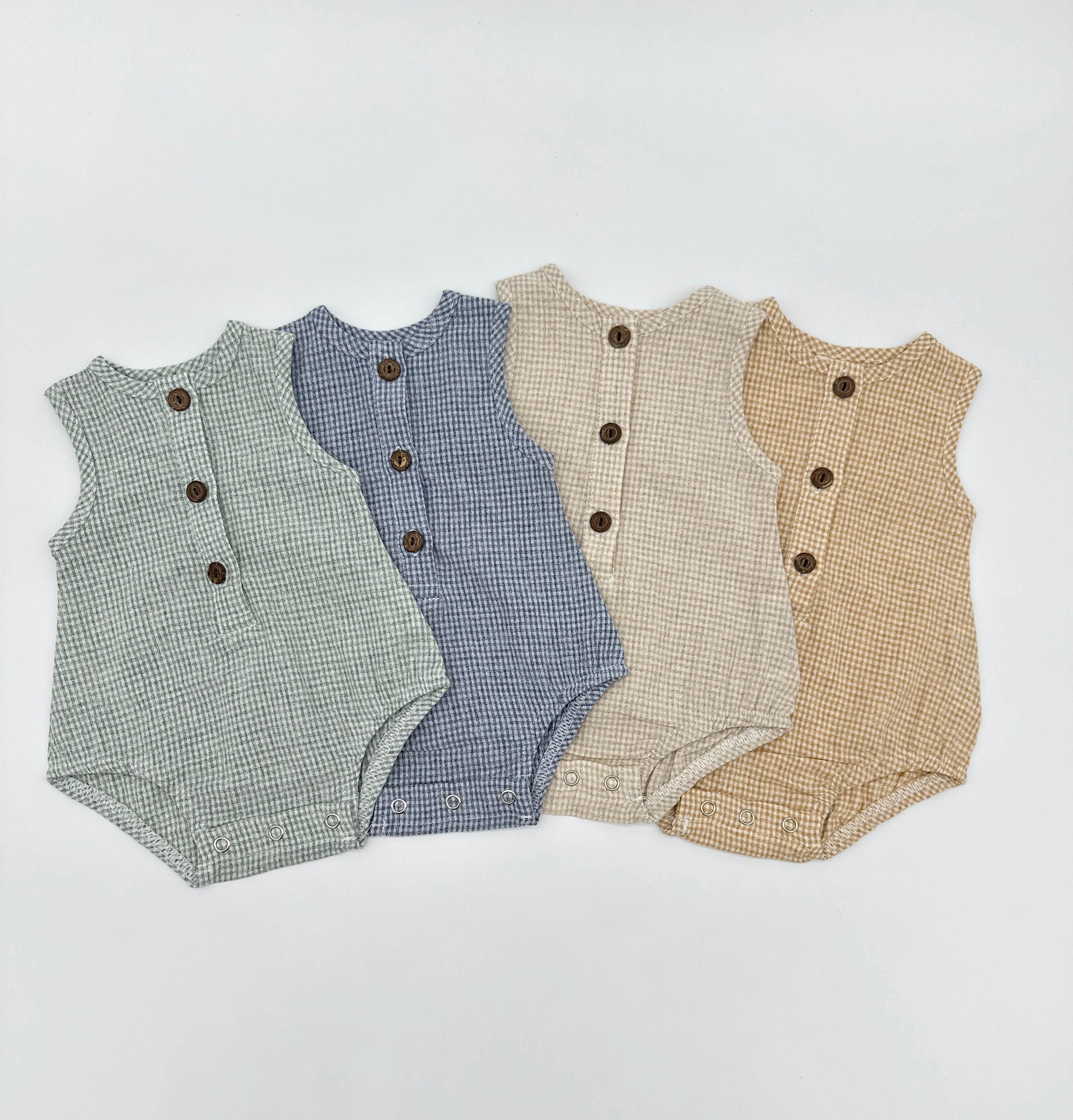 【Maison Marelle romper BAC gingham】 Marco Gingham Romper – Olive and Cradle