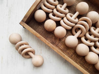 Crochet Crinkle Ears Wooden Bunny Teether + Rattle Set