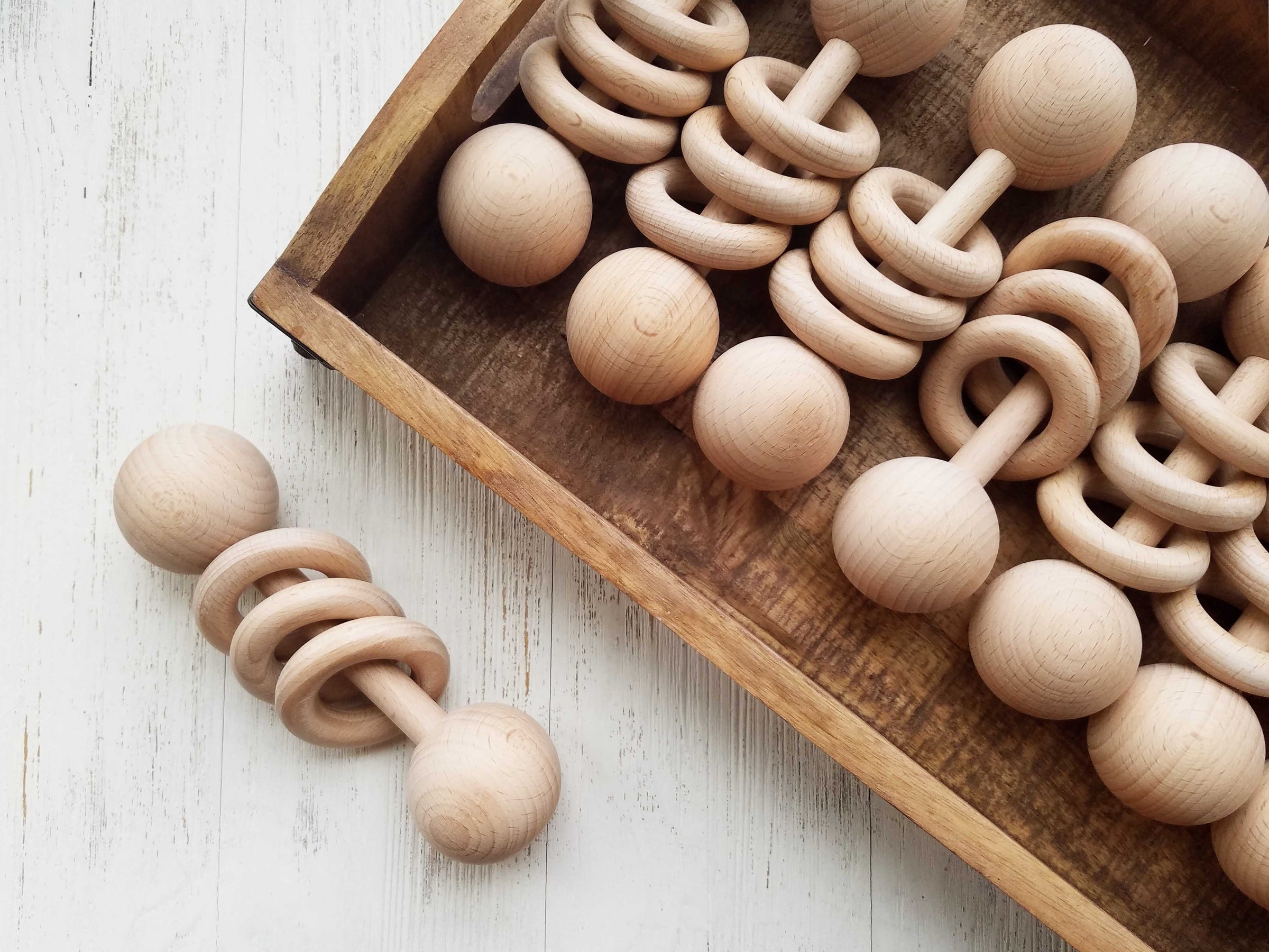 Crochet Crinkle Ears Wooden Bunny Teether + Rattle Set