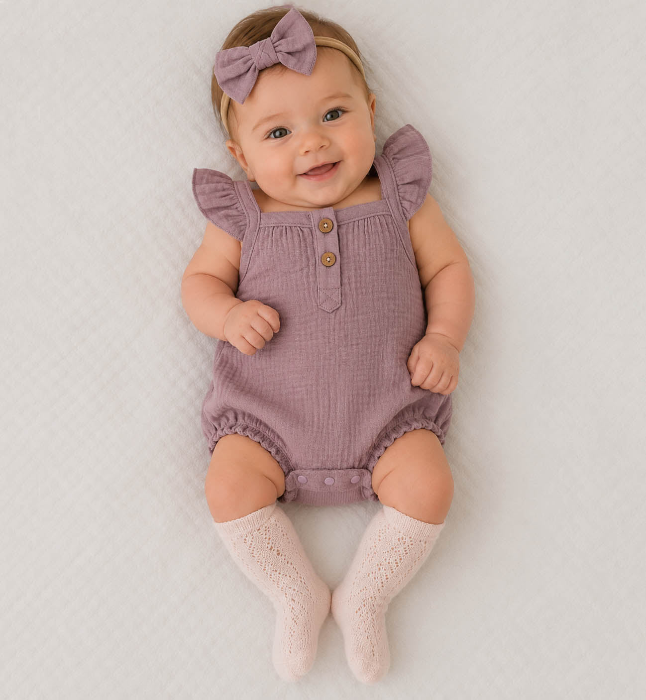 Muslin Bubble Romper + Bow | Isla