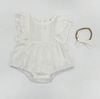 Julia White Bubble Romper with bow and socks | 3pc set