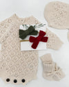 Leaf Lace Knit Baby Romper Set | LACY light cream