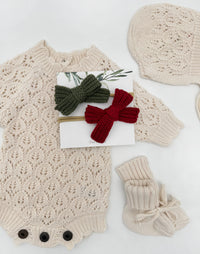Leaf Lace Knit Baby Romper Set | LACY light cream