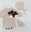 Leaf Lace Knit Baby Romper Set | LACY light cream