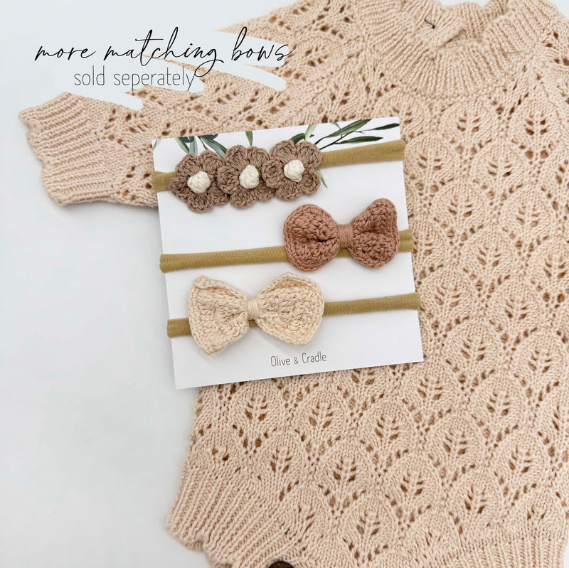 Leaf Lace Knit Baby Romper Set | LACY Apricot pink