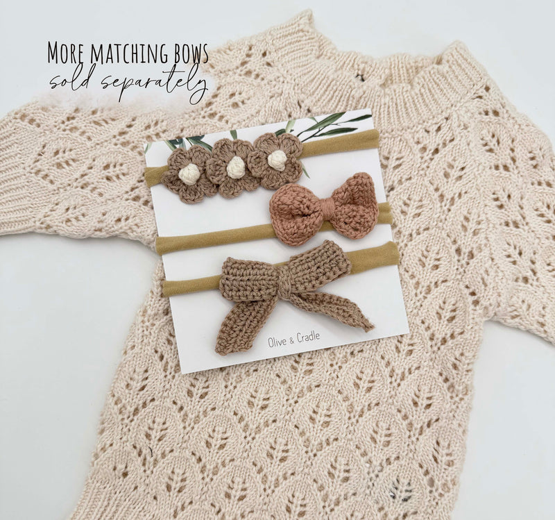 Leaf Lace Knit Baby Romper Set | LACY light cream