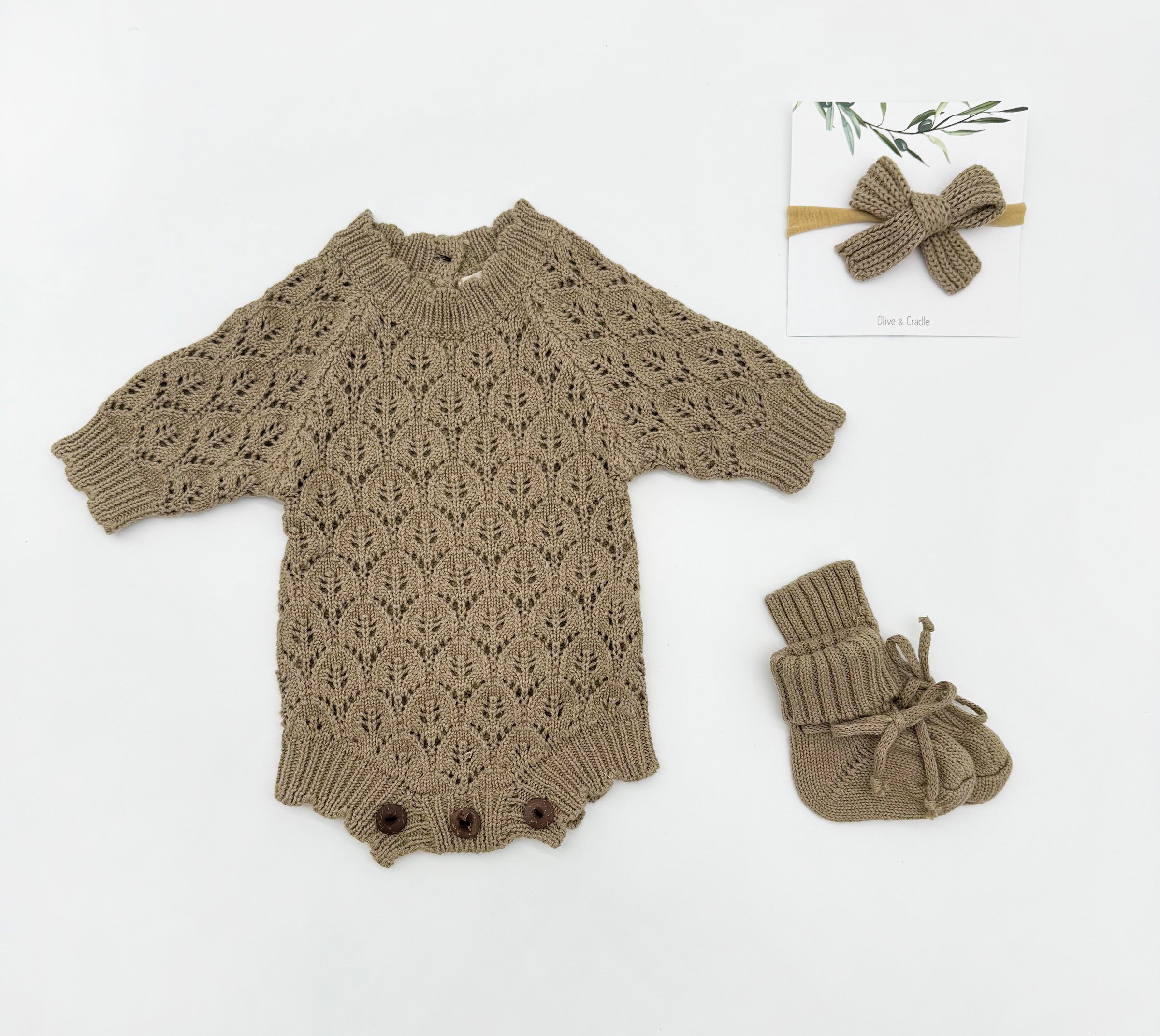 Leaf Lace Knit Baby Romper Set | LACY willow