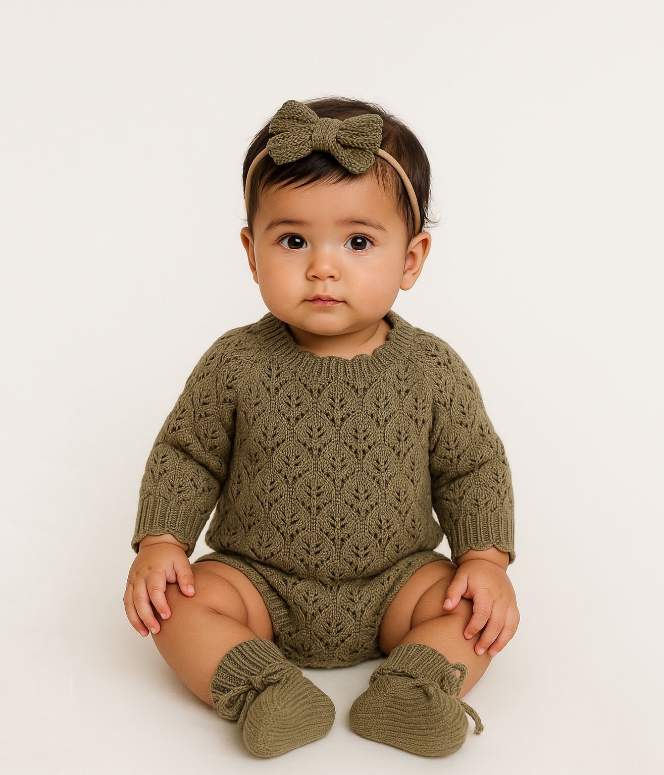 Leaf Lace Knit Baby Romper Set | LACY willow