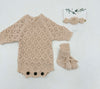 Leaf Lace Knit Baby Romper Set | LACY Apricot pink