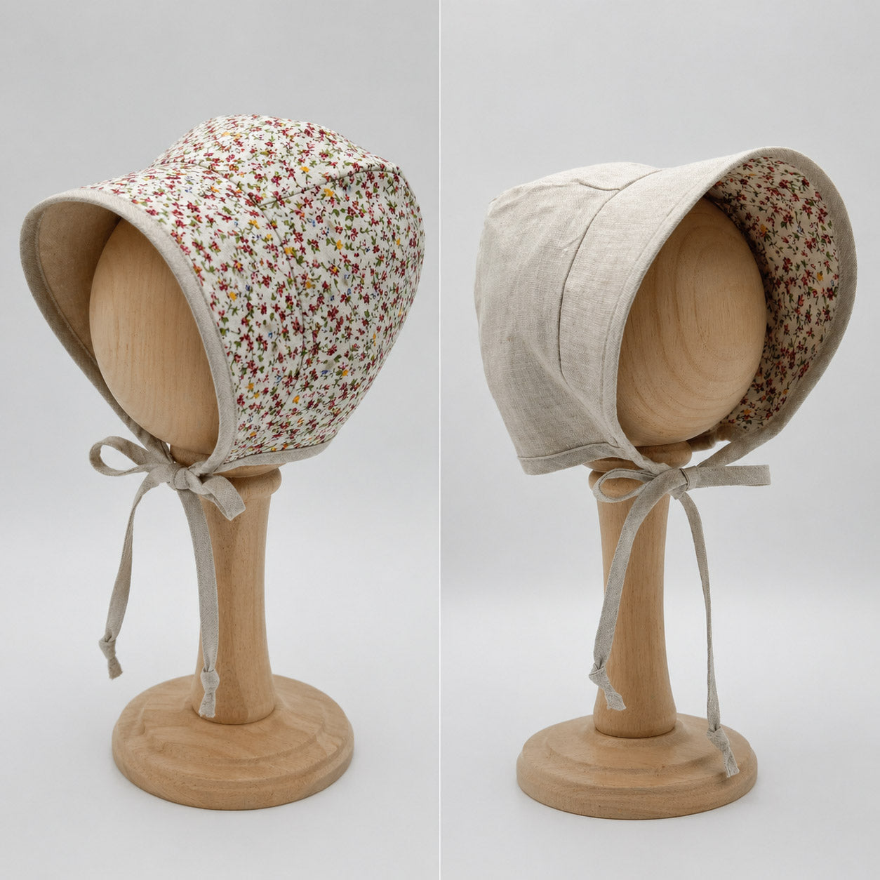 Reversible Baby Girl Hat| Linen Sun Bonnet