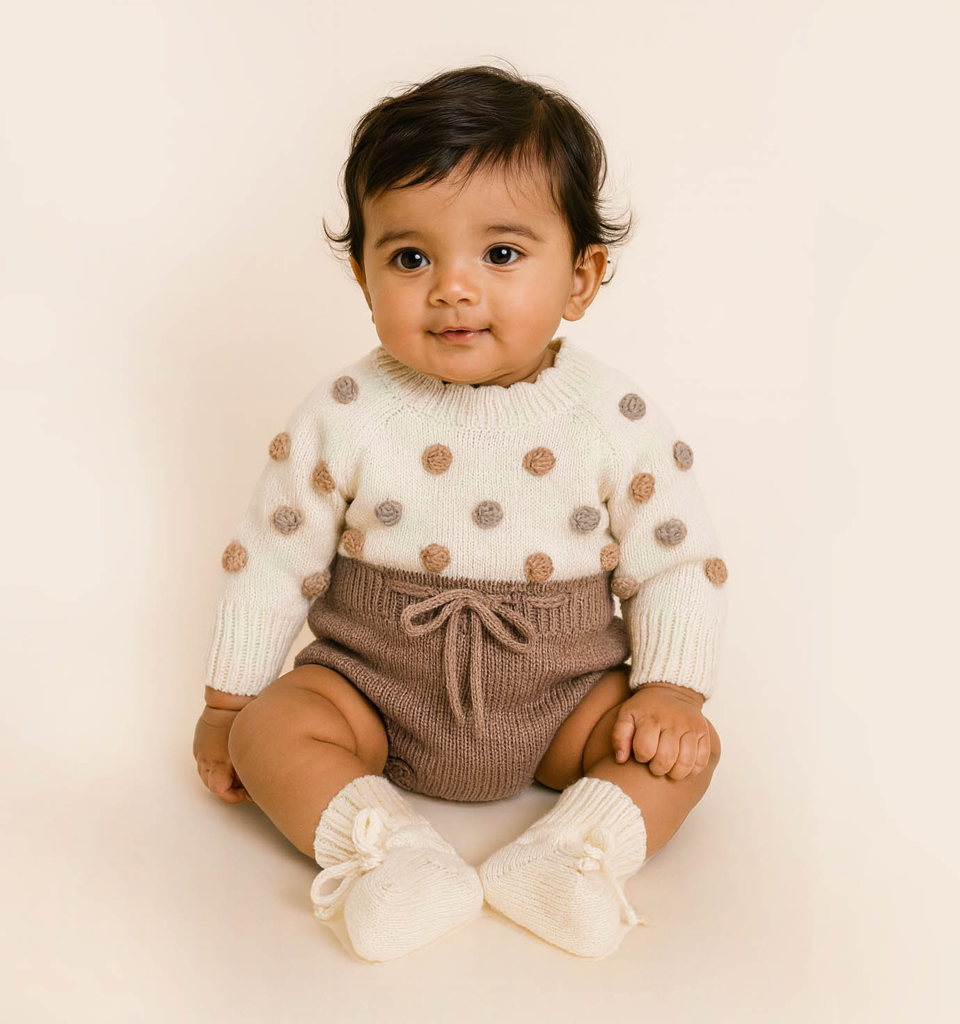 Lottie Dot Knit Romper – Cream Fog