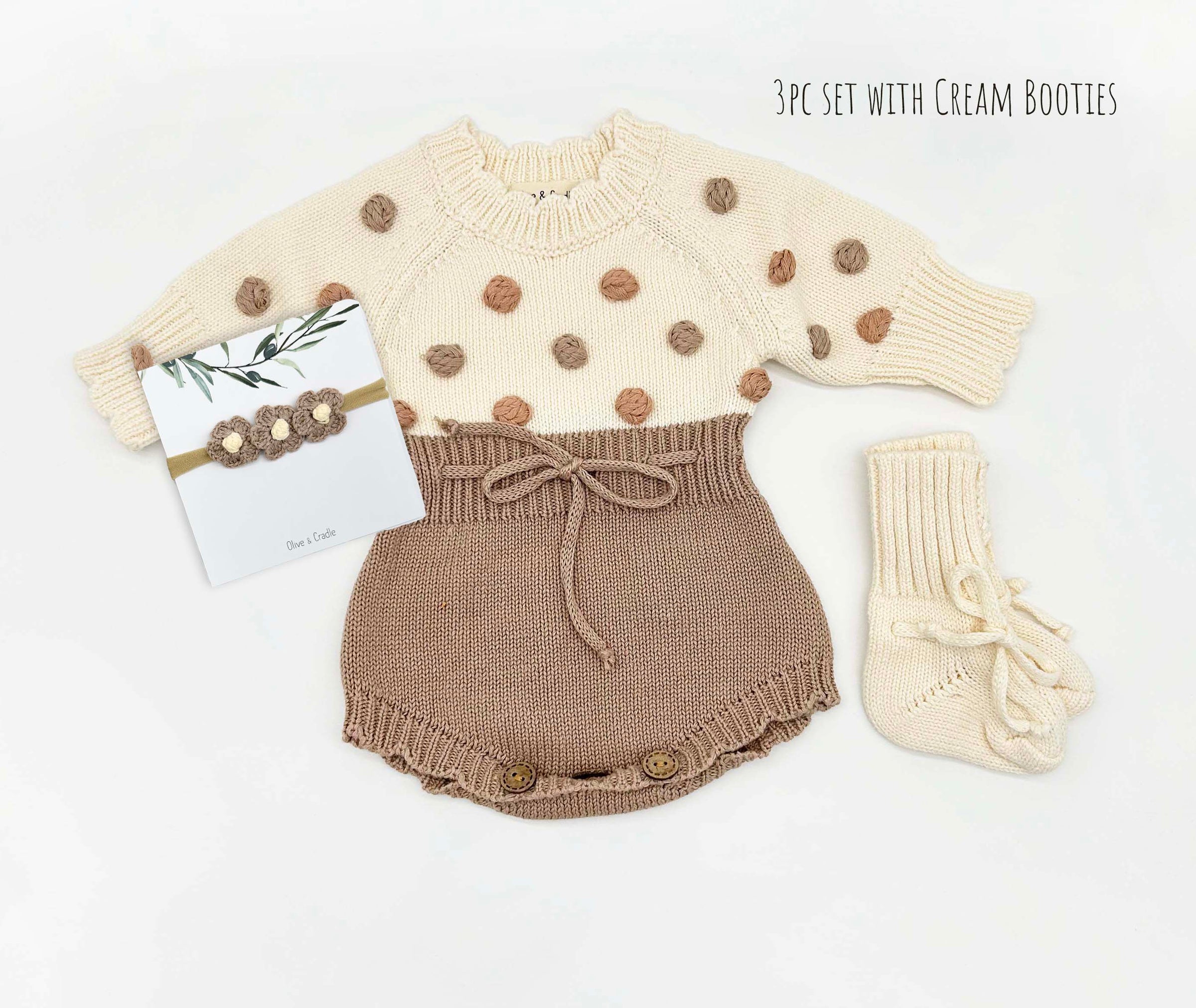 Lottie Dot Knit Romper – Cream Fog